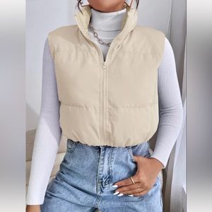NWT SHEIN EZwear Zip Up Puffer Vest Coat, color apricot, size XS (2)